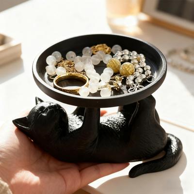 Black Cat Jewelry Tray 3D Printed Rabbit Storage Tray Multi-purpose Jewelries Trinket Keys Holder Organizer Desktop Decoration