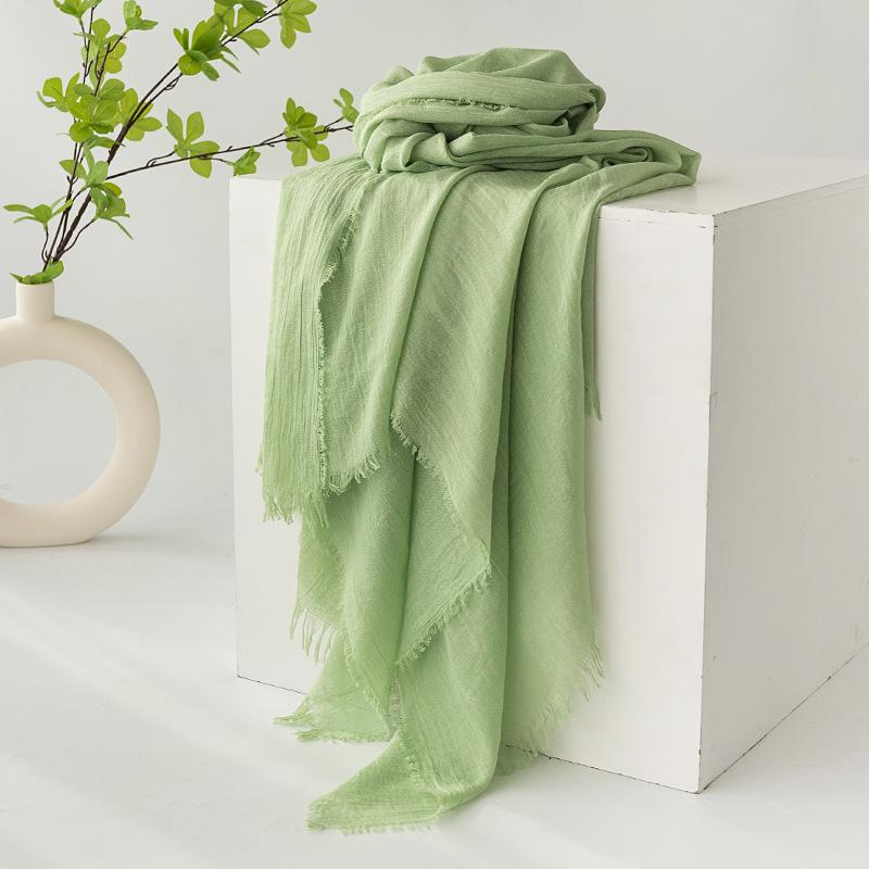 Gray Cotton and Linen Silk Scarf Solid Color Japanese Beach Silk Scarf Long High-end Shawl Retro Raw Edge Gauze Scarf