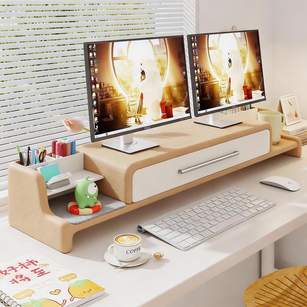 Adjustable Desktop Monitor Riser with Drawer Storage & Laptop Stand