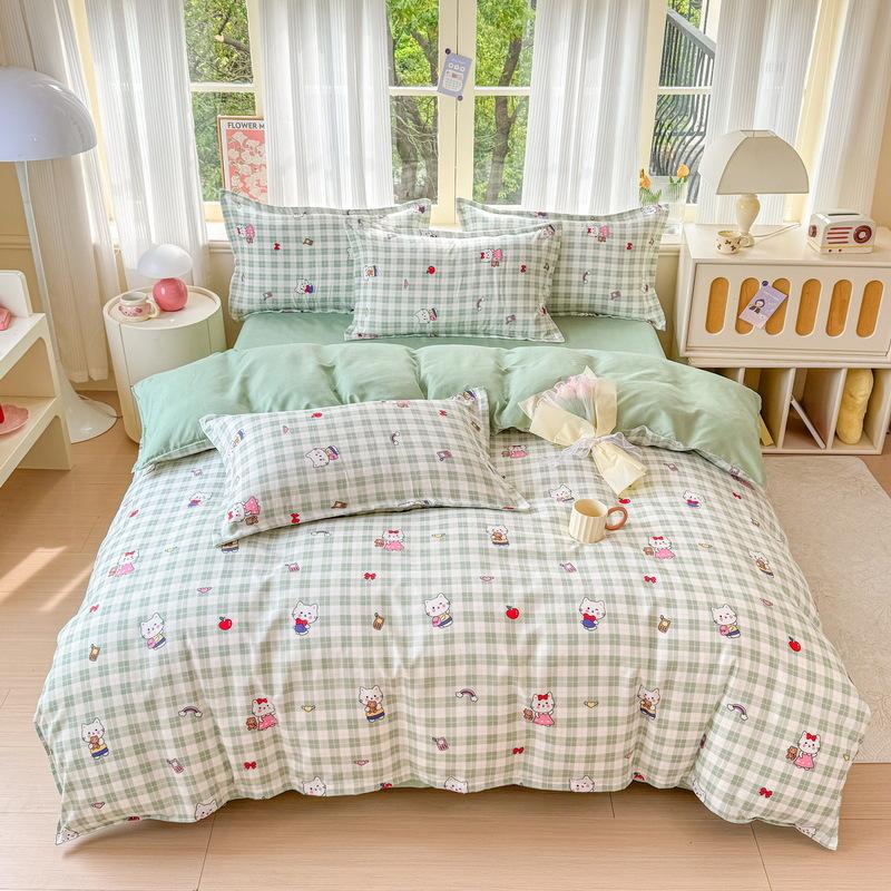 Pure Cotton Four-piece Set Thick Brushed Small Fresh Cotton Bed Sheet Quilt Cover Bed Sheet Dormitory Three-piece Set