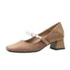Temperament square head light mouth thick heel women's single shoes new pearl belt Mary Jane fashion comfortable women's shoes