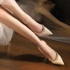 Fashion 2025 Women New Fine Heels Pointy French Temperament Rhinester Single Shoes Bridesmaids Wedding Shoes
