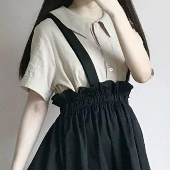 Costume d'étudiant doux japonais: Ensemble Jupe Bretelles Taille Haute + Chemise Manches Courtes