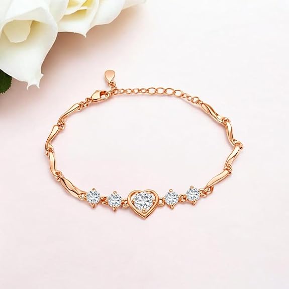 Women's Rose Gold And Silver Plated Heart Shape Bracelet For birthday Gifts