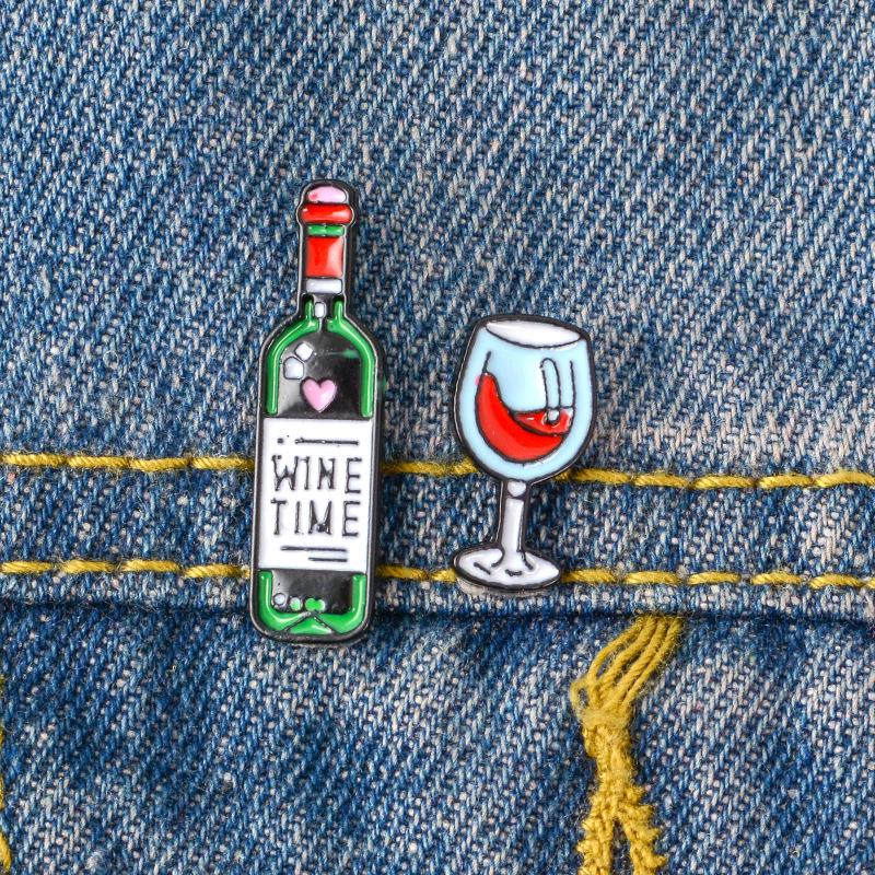Red Wine Glass Bottle Pins Brooches Badges Hard Enamel Pins Backpack Bag Hat Leather Jackets Fashion Accessory Super White G