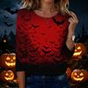 Women's Casual Halloween Print Round Neck Three Quarter Sleeve T Shirt Top Lightweight Comfortable Fit for Fall and Seasonal Wear