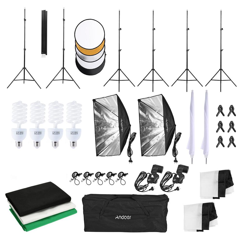 Andoer Zestaw fotograficzny 1,8 m * 2,7 m Czarne białe zielone bawełniane tła 6 szt. Mocowanie przypominające rybę 1 szt. 60 cm