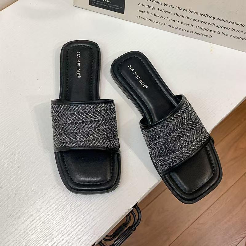 One-word Shoes for Women To Wear In Summer, New Beach Seaside Vacation Woven Flat-bottomed Cool Slippers