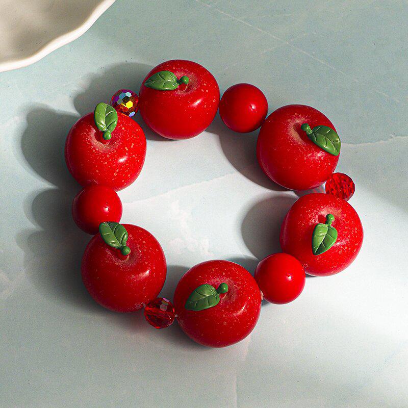 Cute 3D Simulation Resin Fruit Charm Bracelet With Faux Pearl Rhinestone Details For Summer Beach Vacation Daily Wear Parties