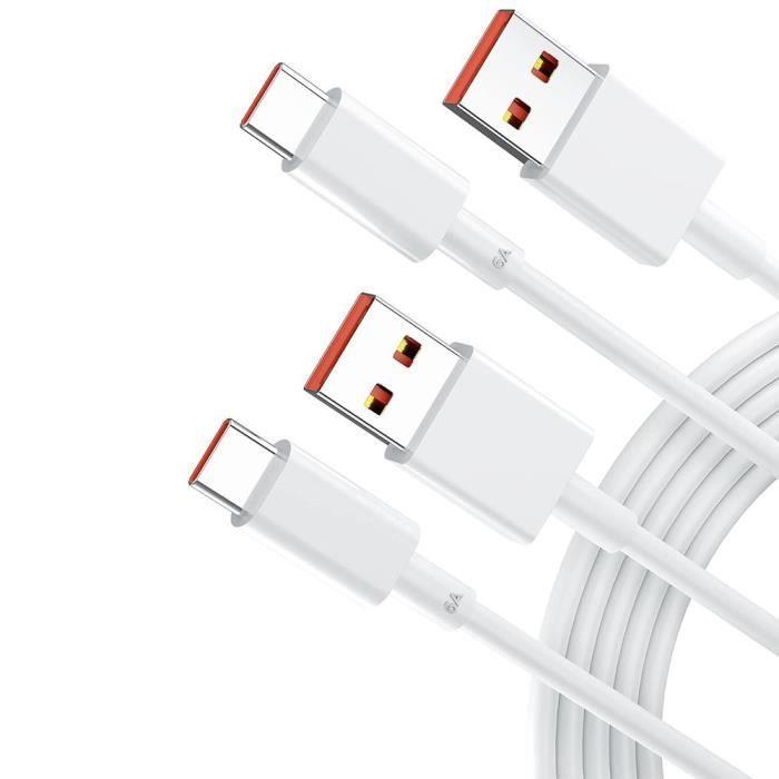 2 Câbles USB-C Charge Rapide 6A pour Xiaomi Redmi Note 11-11S Note 11 Pro-Note 11 Pro+ - 1M
