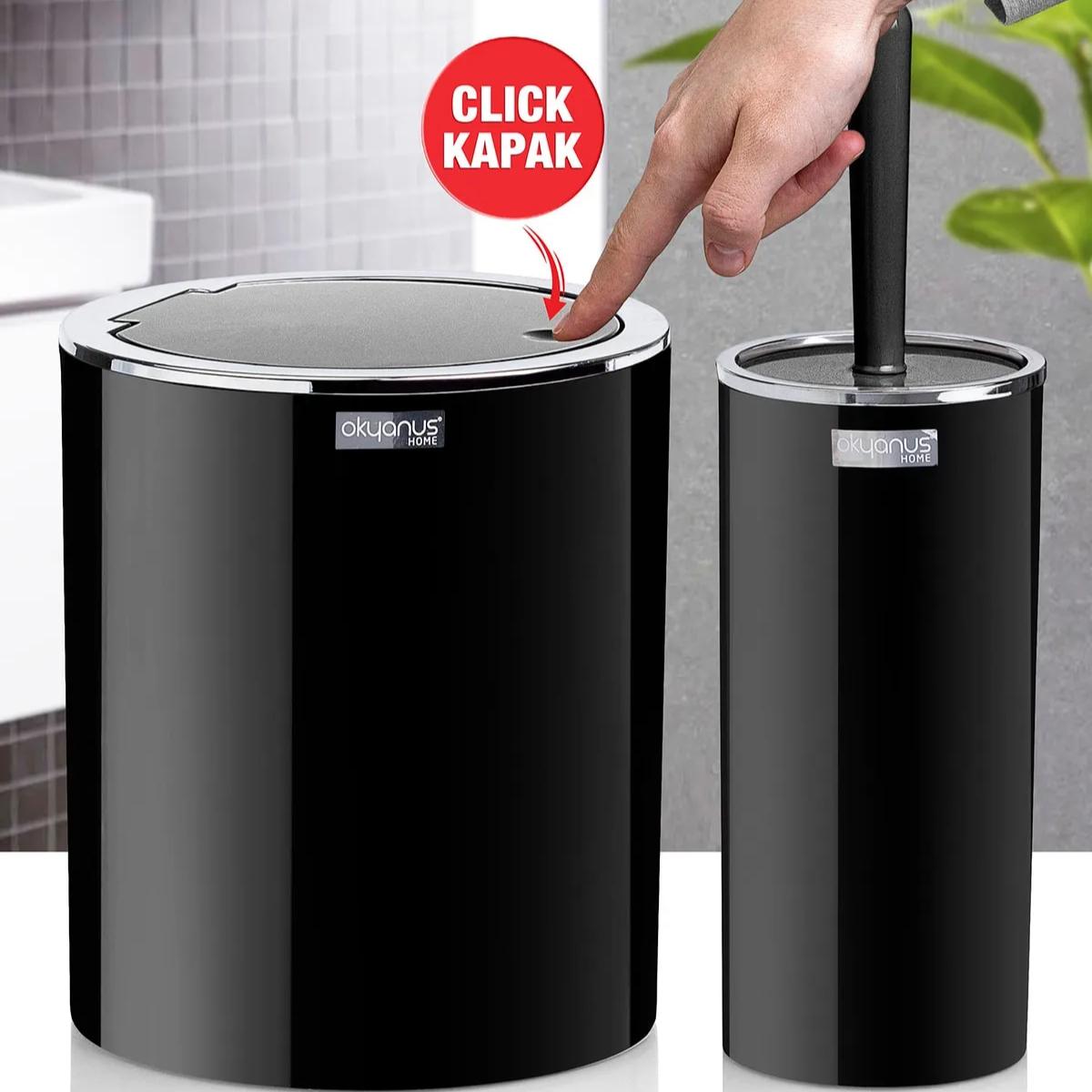 

Черное хромированное круглое ведро для унитаза и набор из 2 ершиков чёрный