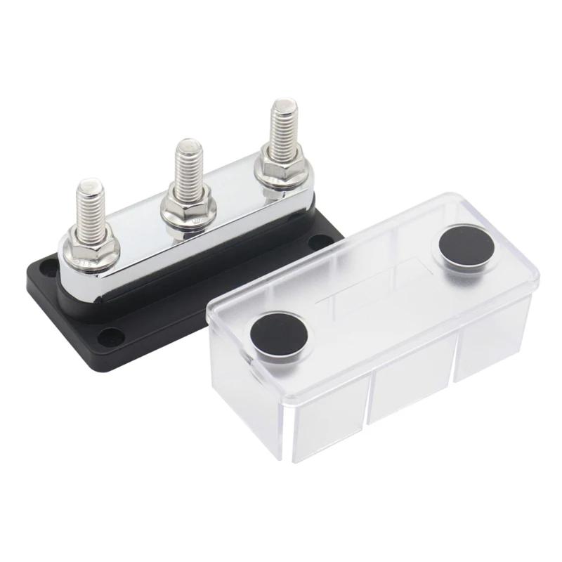 600A Bus Bar 3-Stud (3/8") M10 High Current Copper Busbar Terminal Block Battery Ground Distribution Block DC 12-48V with Cover