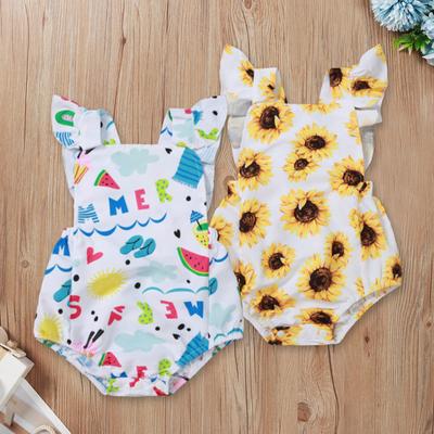 Newborn Infant Baby Girls Fly Sleeve Vest Floral Print Ruffled Romper Jumpsuit
