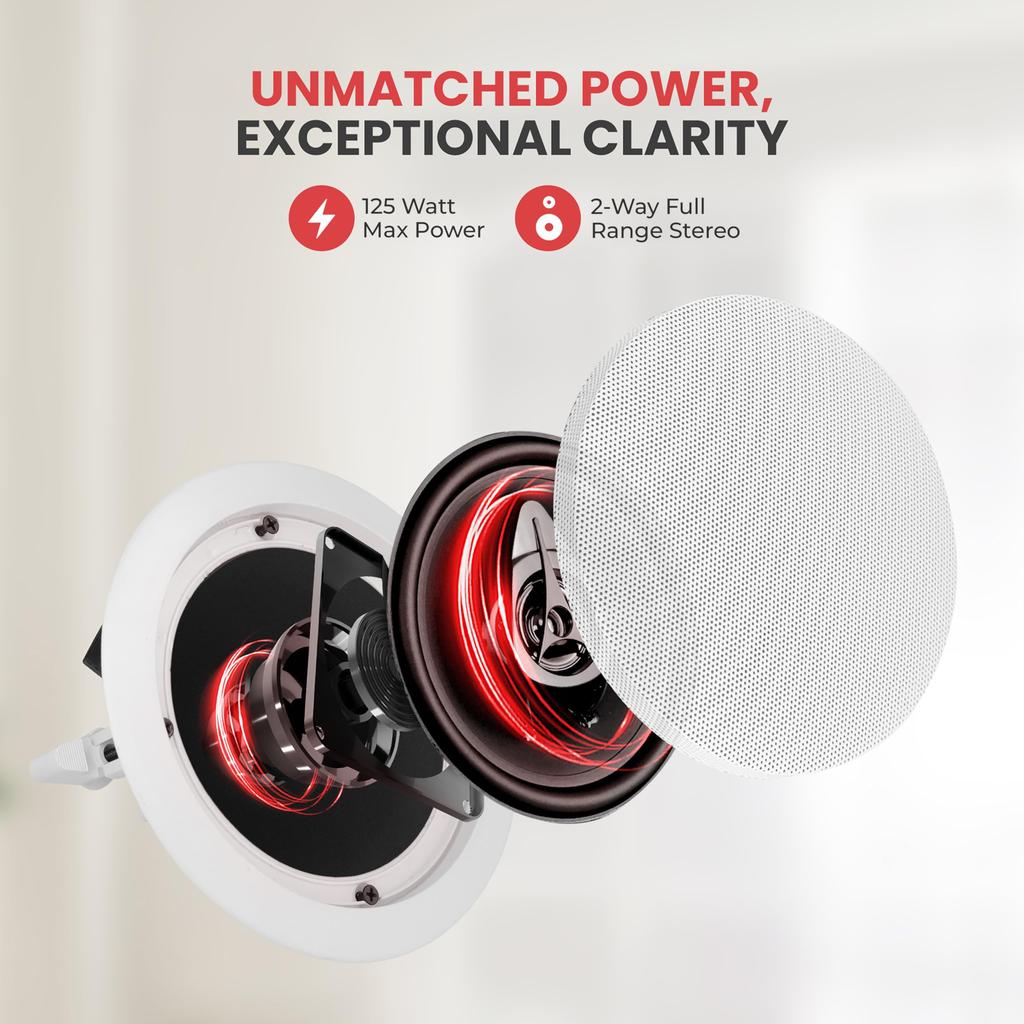 Pyle Mount Speakers 200W Max 100W Rated Frequency Double Cone Round Polymer Dome Tweeter with Voice Warranty PDIC61RD 6.5-inch 2-Way In-Wall/Ceiling
