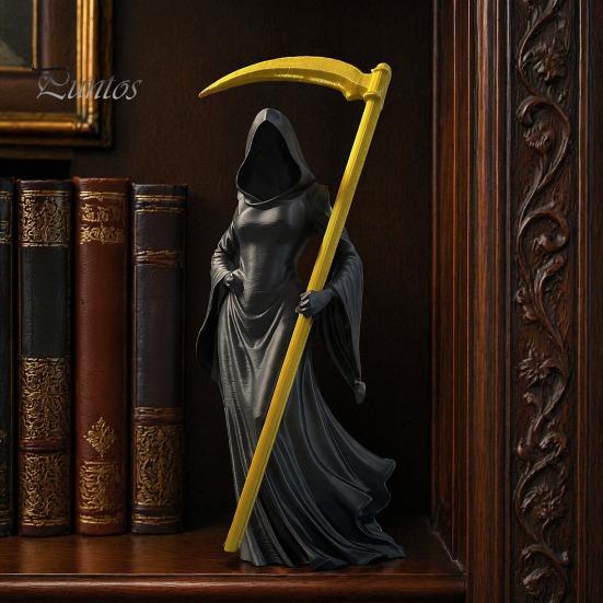 Ornamento per la Casa Gotica Statua del Mietitore Femminile Stampata in 3D, Statuetta in Resina Senza Volto con Cappuccio e Falce Nostalgica Retrò Staccabile,