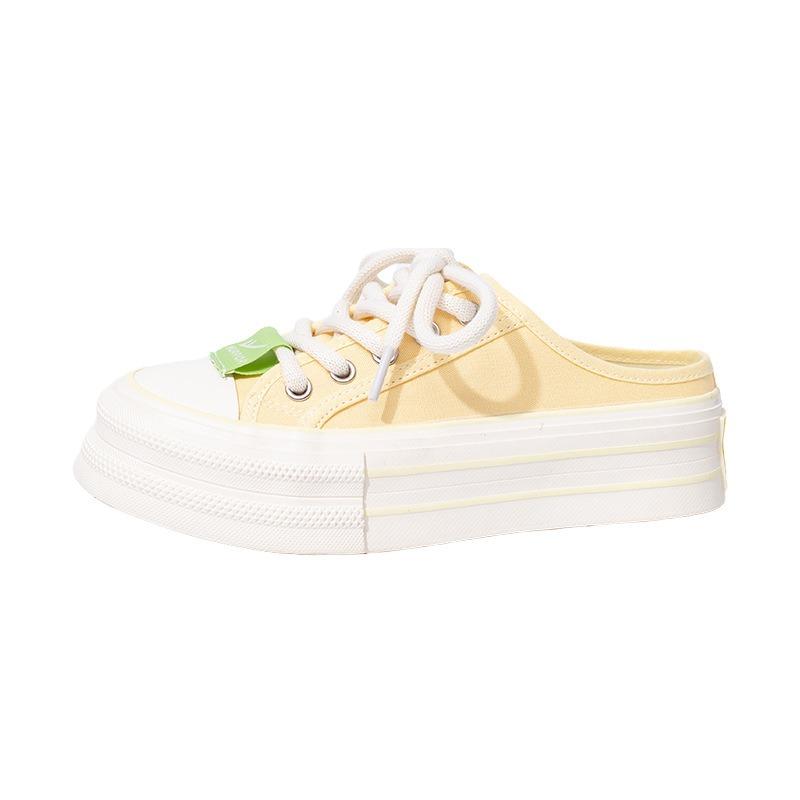 Lemon yellow lazy half slippers outdoor comfortable high-value canvas shoes women's daily essential platform casual shoes