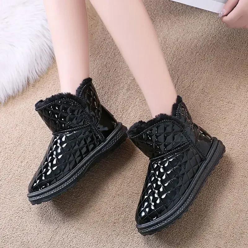 Fashion Elegant With Low Heels Booties Shoes for Women Winter 2025 Goth Pu Chic Waterproof Non Slip On Promotion Womens Ankle Snow Boots