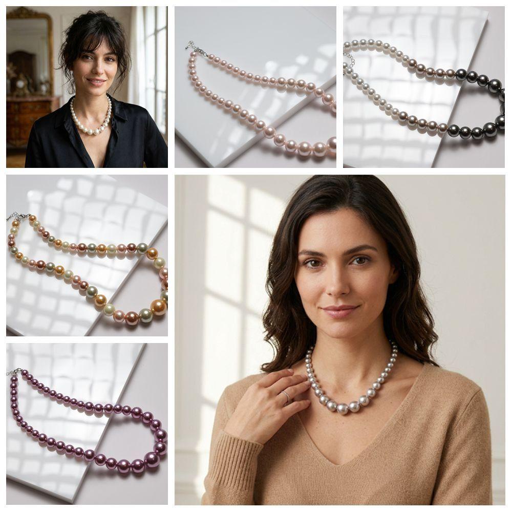 Elegante Perlenkette mit abgestufter Größe Leichte Schlüsselbein-Kette Damen Halskette Hochzeits Schmuck