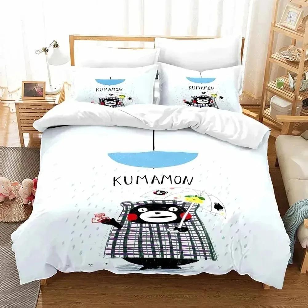 3D Print Kawaii Cartoon Comics Kumamon Bedding Set Double Twin King Duvet Cover Comforter Pillowcase Boys Girls Adults Bedroom