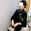Elegant Women's Embroidered Gold Velvet Qipao Shawl Jacket Cape