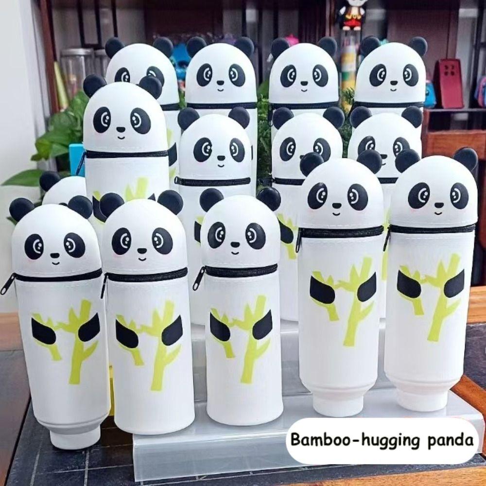 Cartoon Foldable Pencil Case Silicone Animal Shape Pen Container Broken-resistant Rabbit Panda Pen Box for Students