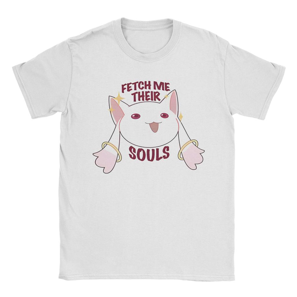 Puella Magi Madoka Magica Qbey Tshirts Men's Cotton Tops Priting Cute Kyubey Anime Round Neck Short Sleeve