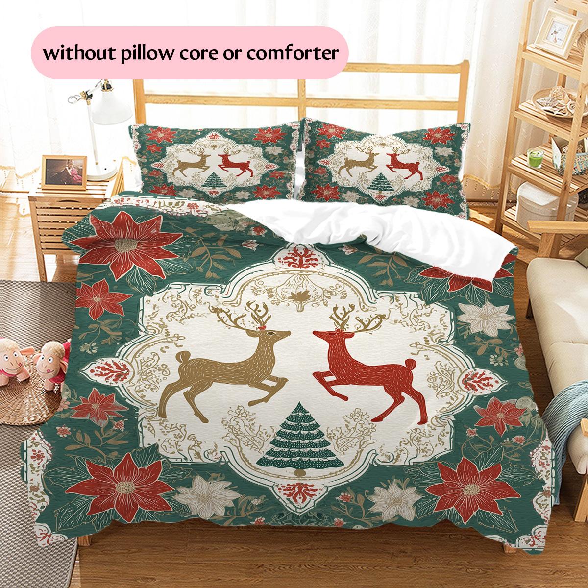 Symmetrical Deer Pattern  Pattern Bedding Quilt Set Quilt Cover Pillowcase Home Decoration  Gift (1 * duvet cover + 2 * pillowcase, without core) 135x200cm