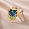 Fashionable Flame Teardrop Open Ring Blue Green Gradient Cubic Zirconia Lightweight Everyday Wear Jewelry Gift