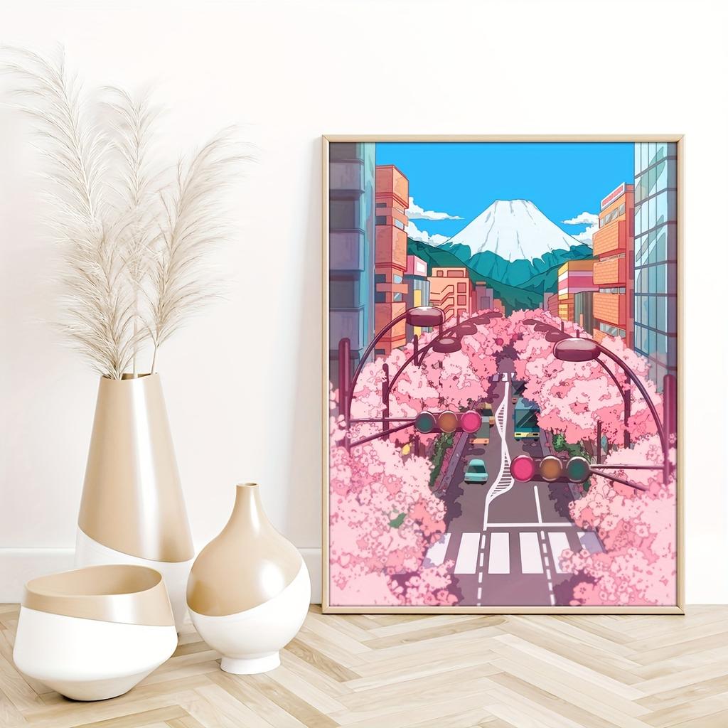 Japanese Cherry Blossom Anime Wall Art Poster Pink Preparatory Student Canvas Printing for Modern Living Room Home Decor Gifts