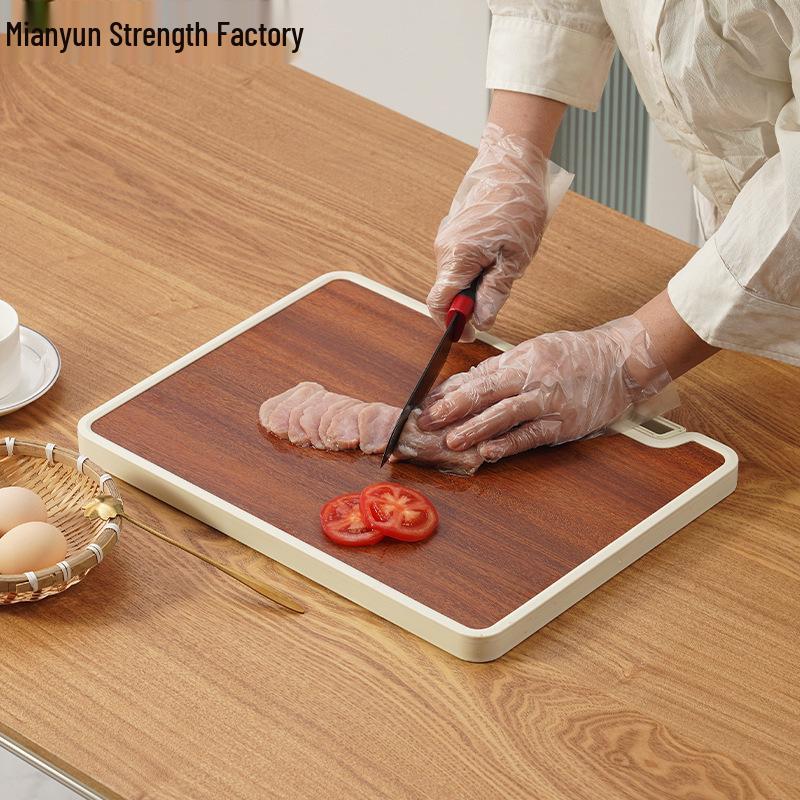 Wenge Wood Grain Double-Sided Cutting Board with Stand and Sharpening Stone, Mold-Resistant Plastic Back