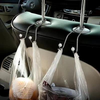 2 Pcs Car Seat Back Hooks Assorted Colors with Rhinestone - Decorated Ball Design Stainless Steel Car Hidden Storage Hooks Women