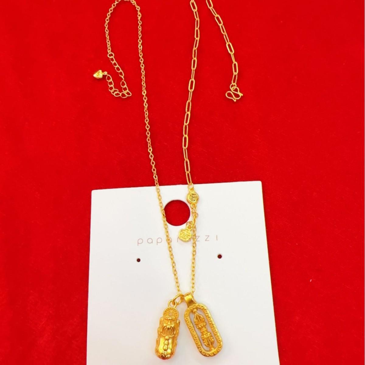 Вьетнамский набор-ожерелье с Пиксиу и Ваджрой из золота Sa: Благоприятный кулон и многослойная цепочка на ключицу в стиле Вэй Сюэ