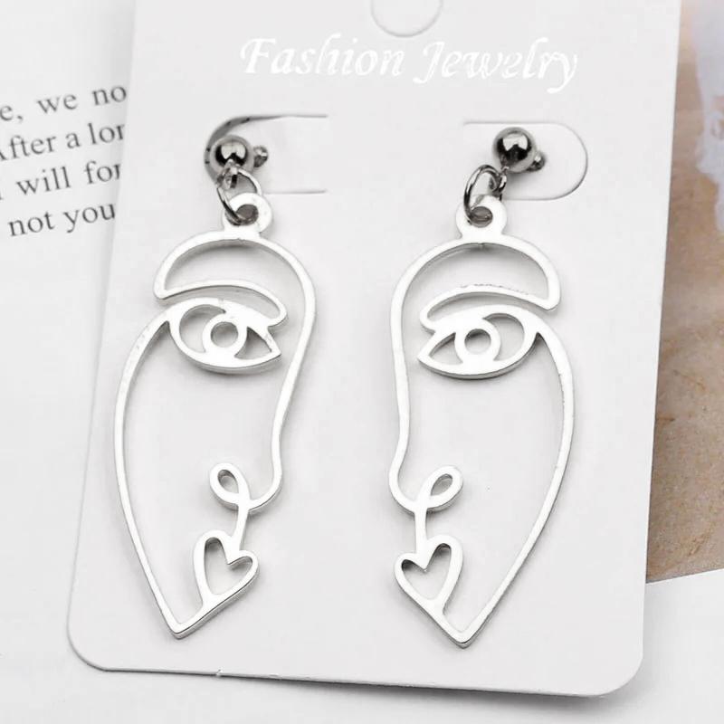 New Punk Face Drop Earrings For Women Retro Abstract Hollow Statement Hand Metal Fashion Dangle Earring Jewelry