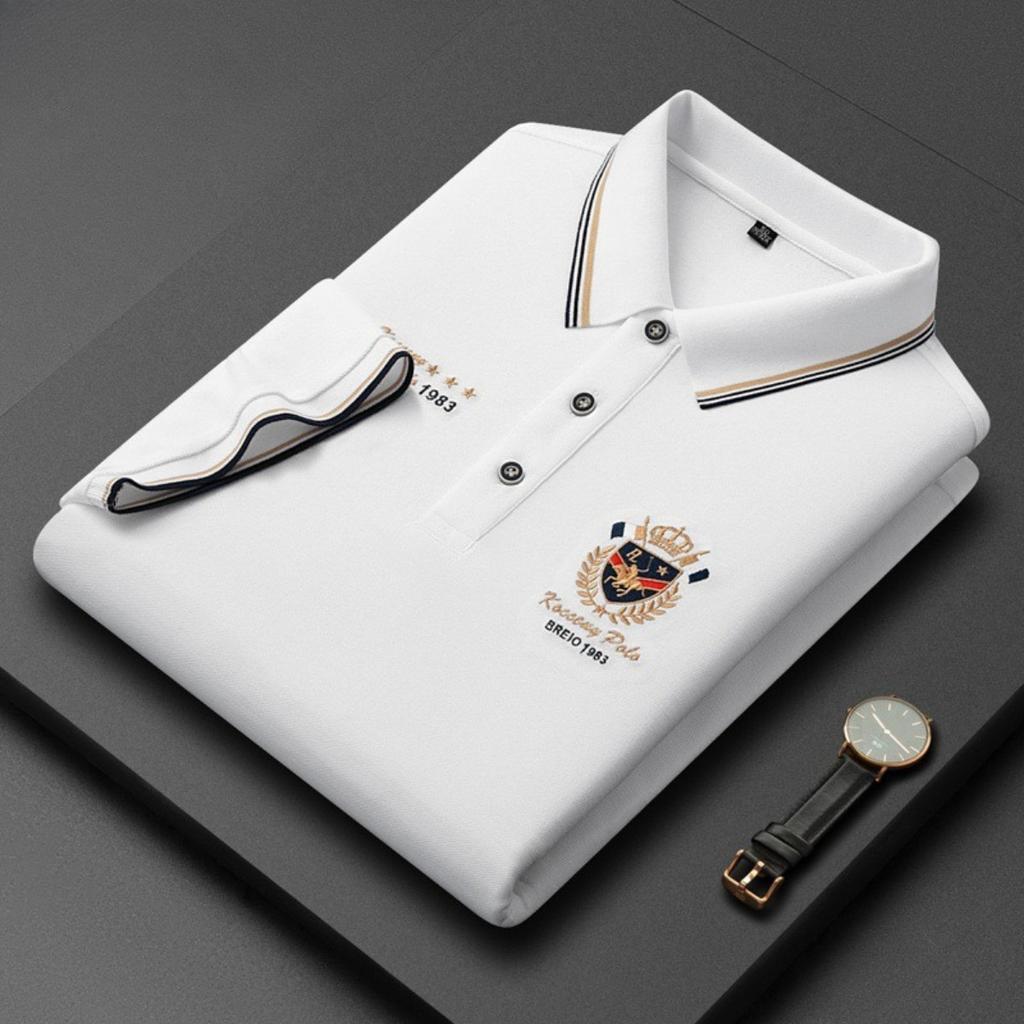 Trend Hub Polo pentru bărbați, casual, cu mânecă scurtă, brodat, la modă, culoare solidă