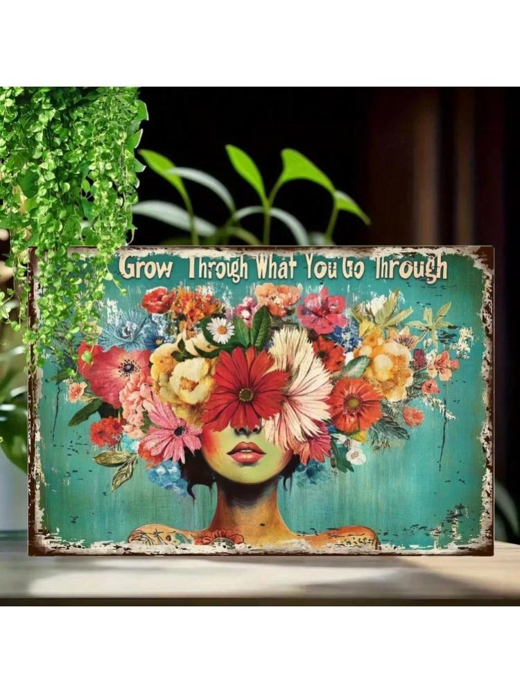 

RusticInspire Vintage Metal Wall Sign - Grow Through What You Go Through, Floral Farmhouse Sturdy Indoor Outdoor Decor 20x30cm（7.8x11.8inch）