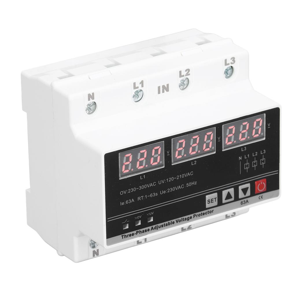 3 Phase Adjustable Protector Over Under Voltage Current Protection Device DIN Rail Mount