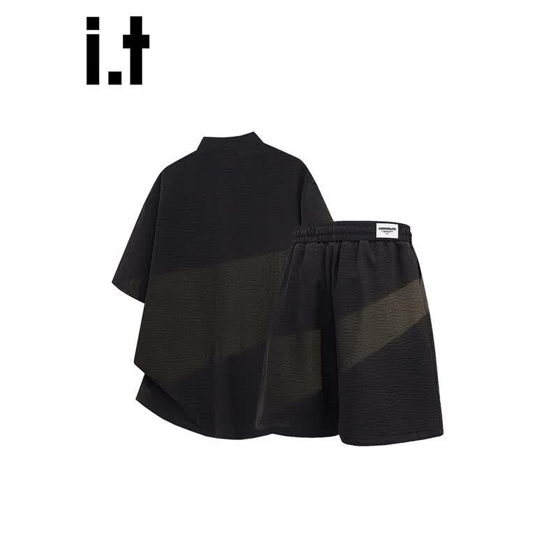 Men's New Chinese Style Faux Linen Short Sleeve Shirt & Shorts Set
