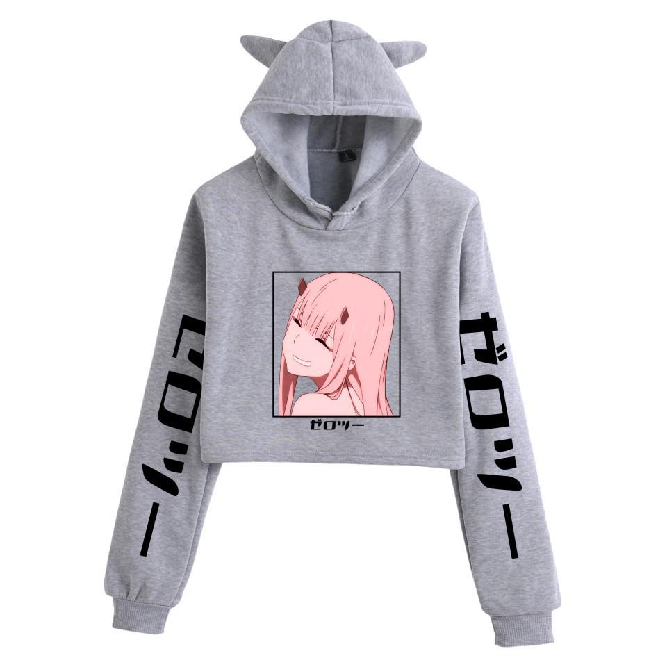 Zero Two Darling in the Franxx Anime Cat Ear Cropped Hoodie