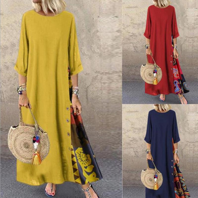 Rochie de seară pentru femei, stil etnic retro, cu mânecă trei sferturi, din bumbac și in, mărime Plus Size