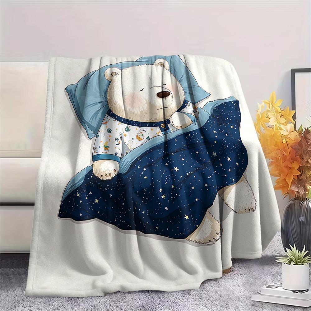 Polar Bear Print Flannel Blanket, High quality Comfortable for All Seasons, Home Decor, Warmth and Comfort, Perfect for Christmas Gifts