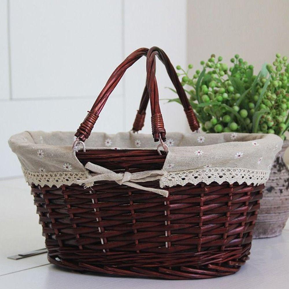 Weaving Design Wicker Woven Basket Multoclor Storage Basket Rustic Style Hand Basket  Fruit