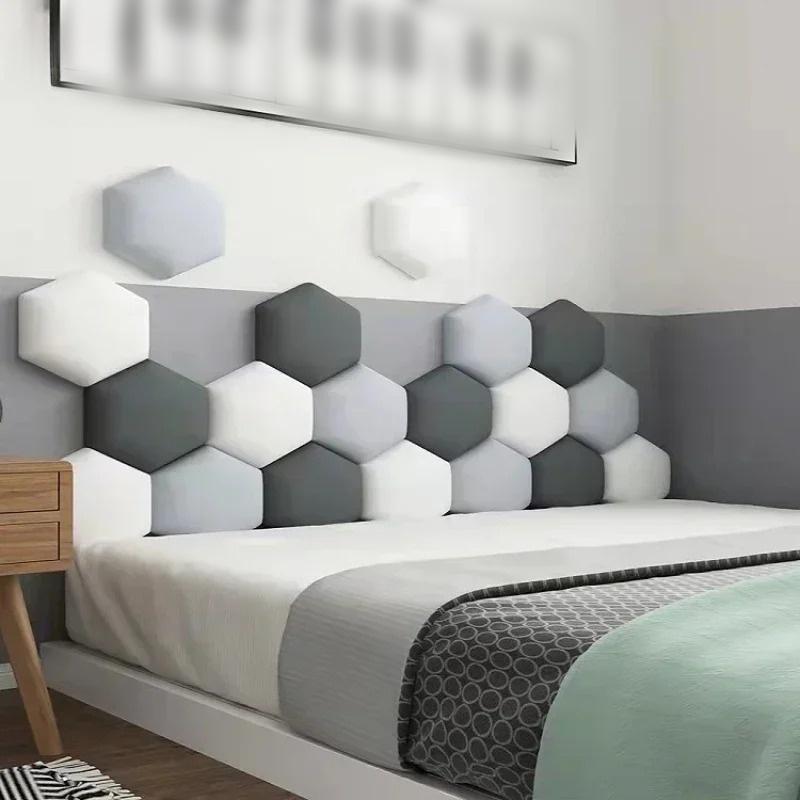 1PC 25cm x 28cm Hexagonal headboards soft bag anti-knock tatami wall surround self-adhesive background wall bedroom living room