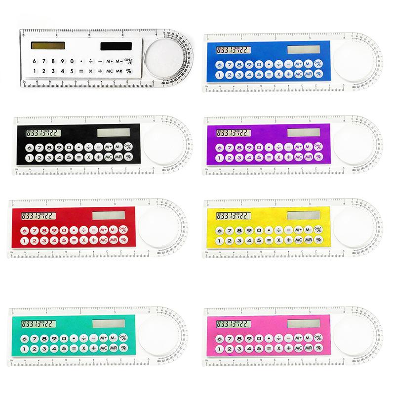 Mini Ultra-thin Straight Ruler With Solar Calculator Magnifier Multifunction Calculator 10cm School Office Supplies