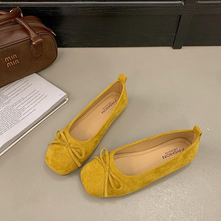 [Uncle Shoe] Red Shoes Daily Doudou Shoes Temperament Single Shoes Women's Shoes Commuting Soft-soled Single Shoes Comfortable Suede Butterfly