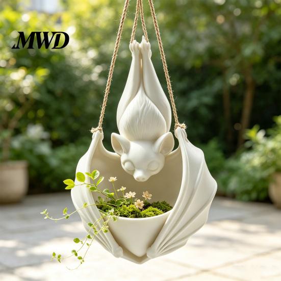 Alternative Gardening Supplies Hanging Bat Plant Pot, Halloween Shaped Planter, 3D Printed Gothic Outdoor Decorations Flower Holder for Indoor