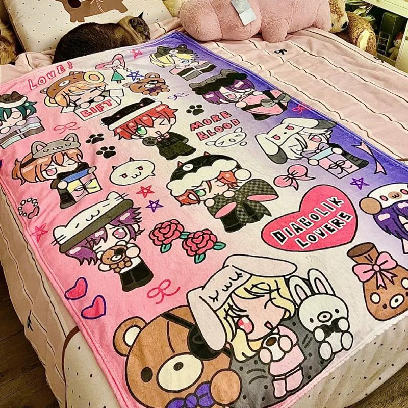 Pandara Jewelry Unisex Diabolik Lovers Cartoon Anime Flannel Blanket Throw Home Sofa Lunch Break Blankets Children Student Blankets Nap Gifts Cosplay