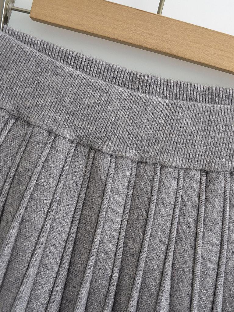 Winter Women's European & American Style Sexy High-Waisted Slim-Fit Knit Pleated Skirt