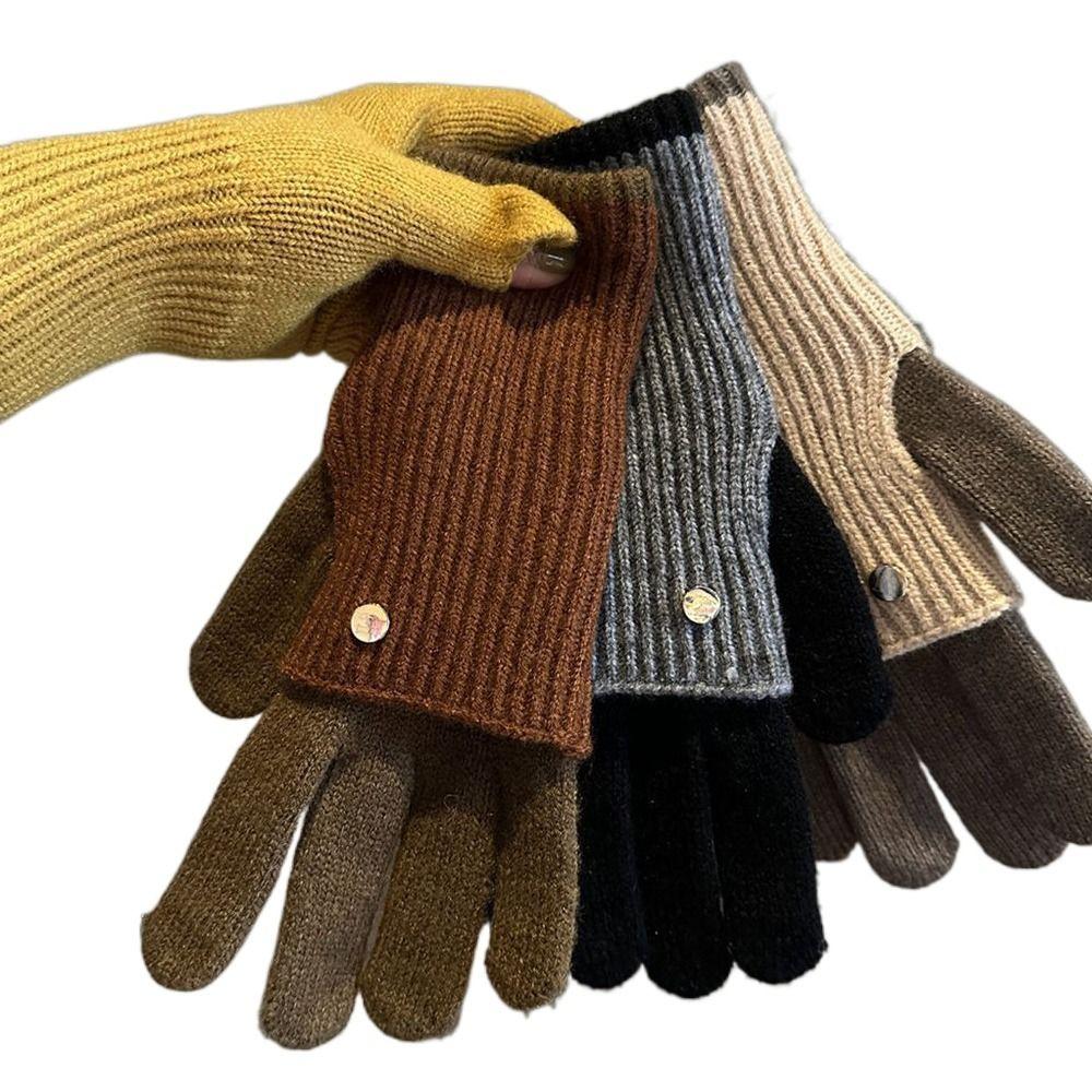 Thickened Five Finger Gloves Cold-proof Wool Knitted Fashion Mittens Men Women