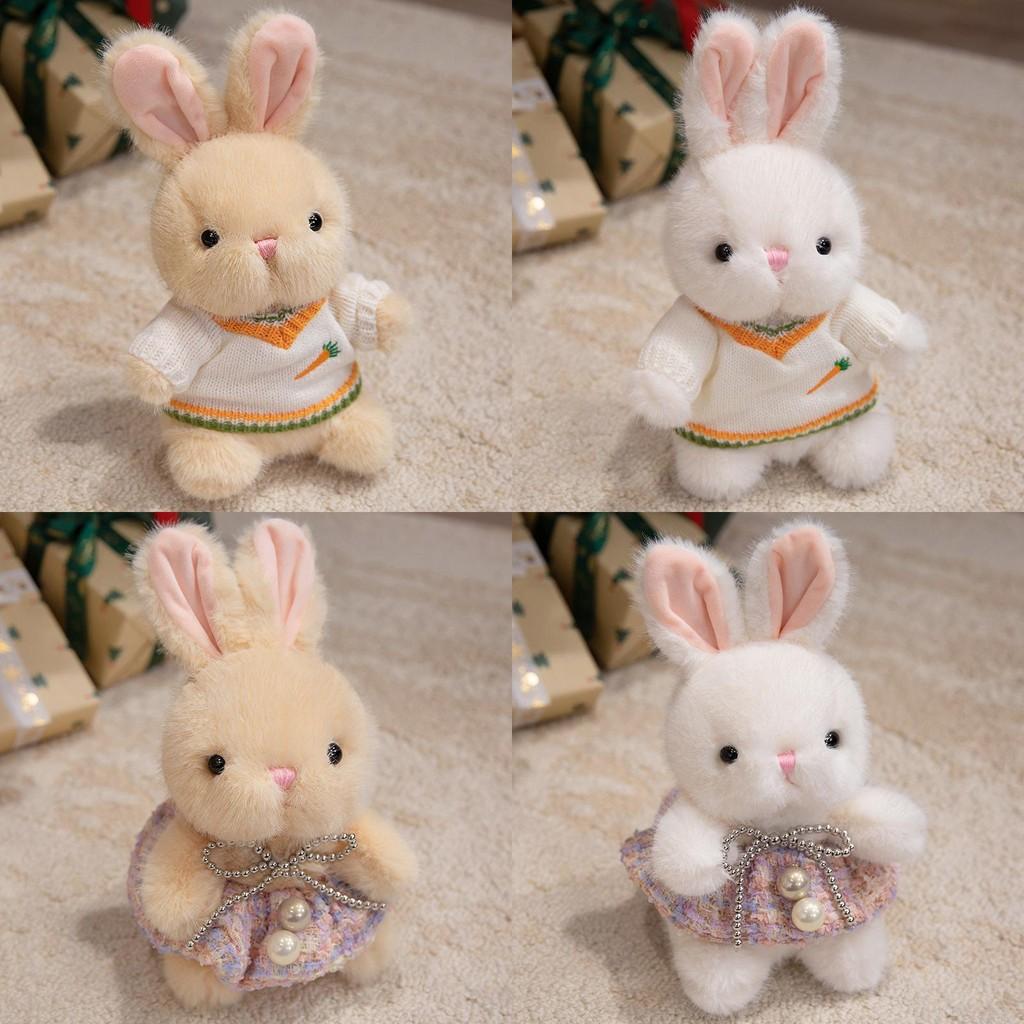 Cute Sitting Posture Rabbit Sweater Lace Skirt Simulated Pearl Decor Plush Doll For Girls Birthday Gift Collection