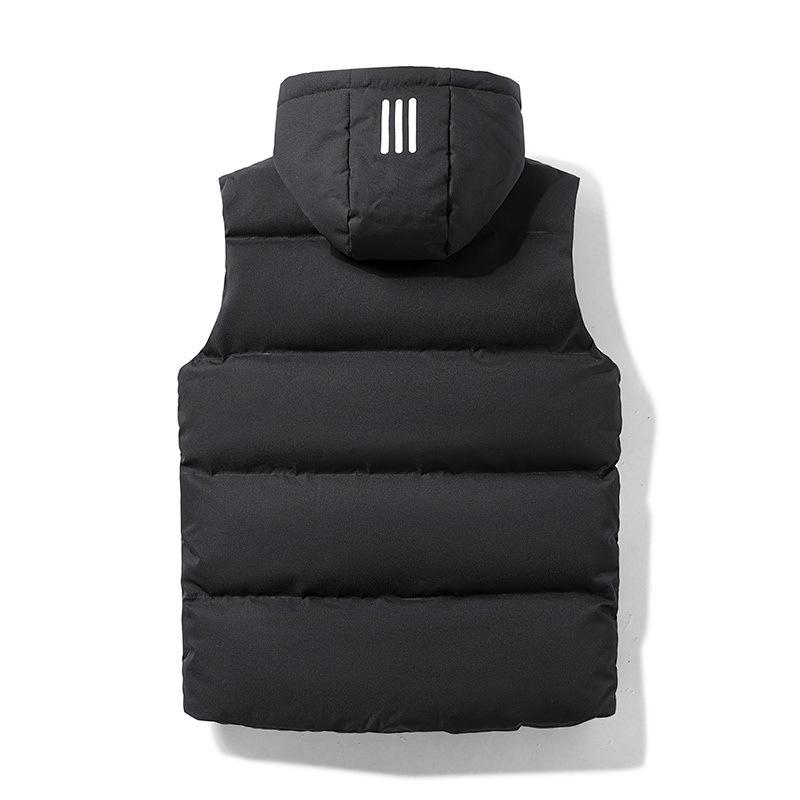 Winter New Cotton Vest Three Bars Hooded Vest Classic Simple Men Thickened Large Size Vest Men